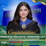 Princess Willah M Yamahon gikan sa BukSu, Top 1 sa March 2026 Licensure Examination for Professional Teacher Elementary Level
